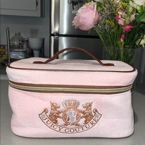 Juicy Couture Light Pink Velvet Cosmetic Case with Brown Trim